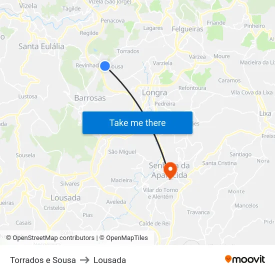 Torrados e Sousa to Lousada map