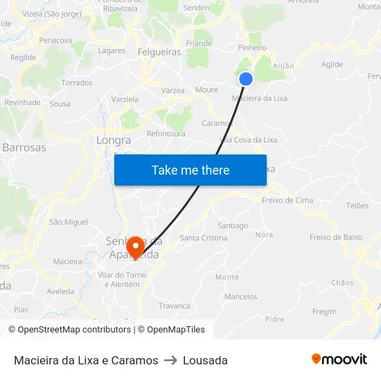 Macieira da Lixa e Caramos to Lousada map