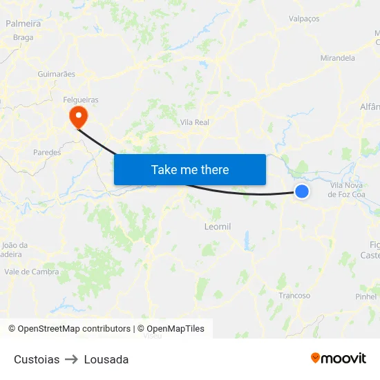 Custoias to Lousada map