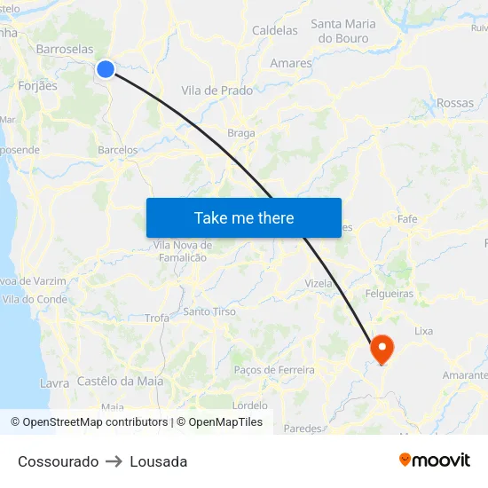 Cossourado to Lousada map