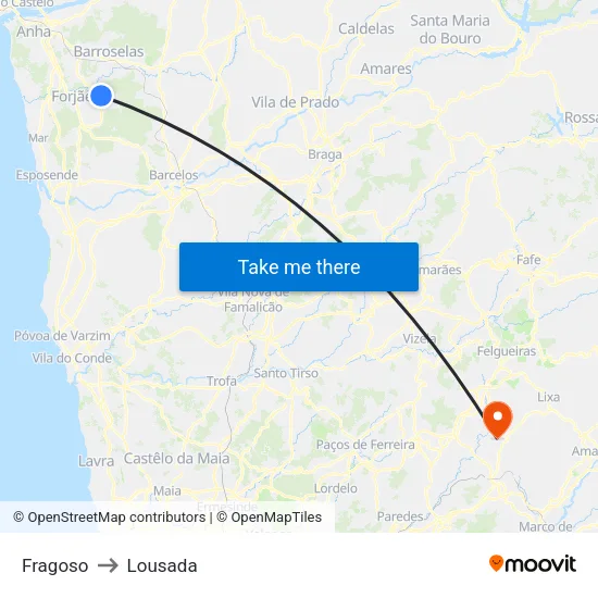 Fragoso to Lousada map