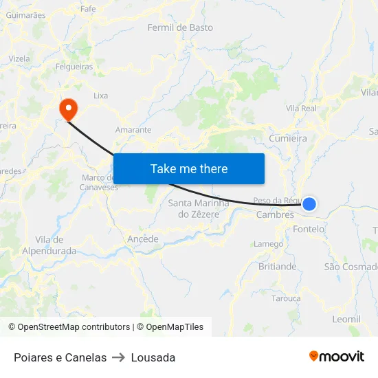 Poiares e Canelas to Lousada map