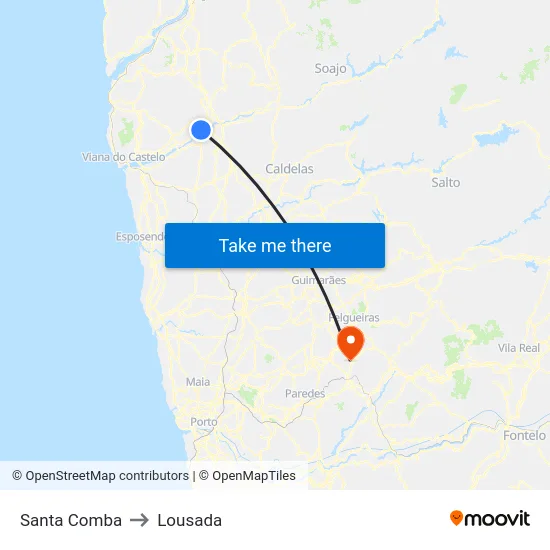 Santa Comba to Lousada map