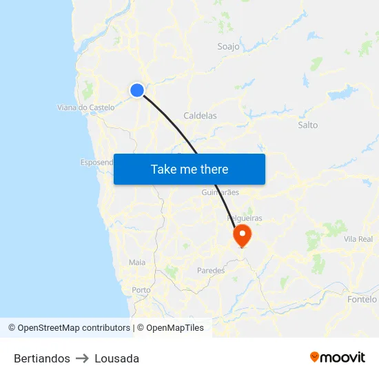 Bertiandos to Lousada map