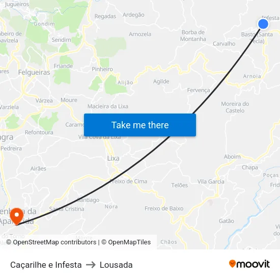 Caçarilhe e Infesta to Lousada map