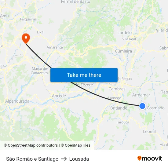 São Romão e Santiago to Lousada map