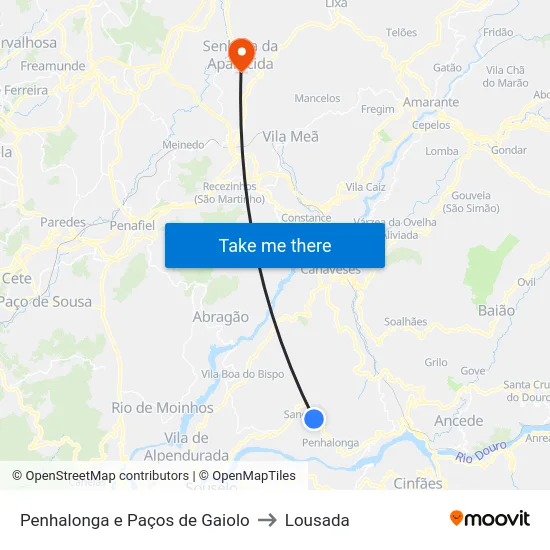 Penhalonga e Paços de Gaiolo to Lousada map