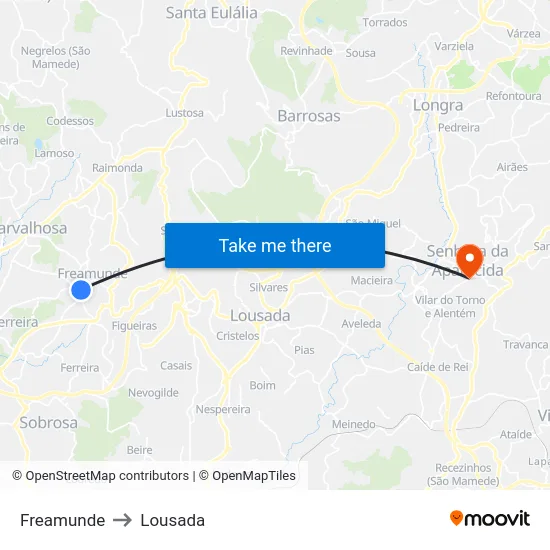 Freamunde to Lousada map