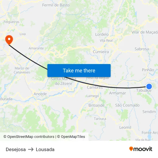 Desejosa to Lousada map