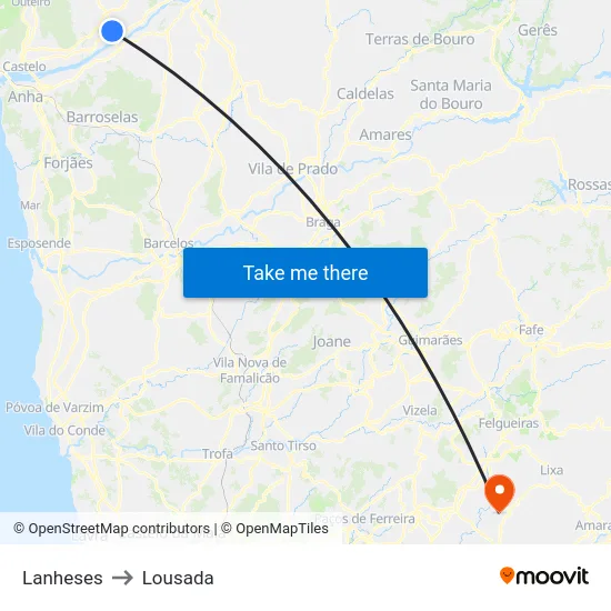 Lanheses to Lousada map