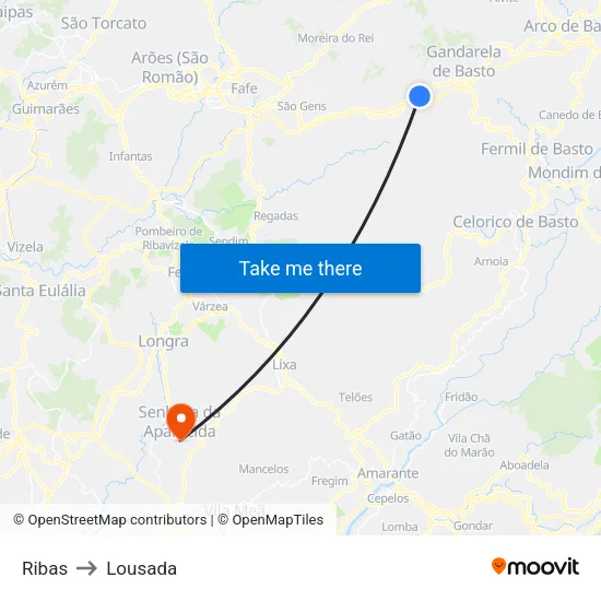 Ribas to Lousada map