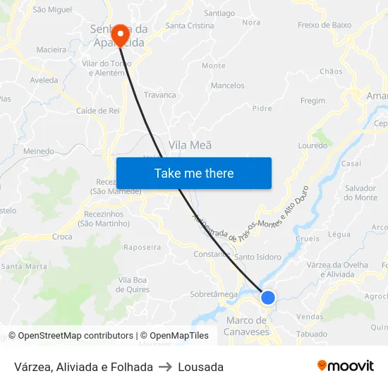 Várzea, Aliviada e Folhada to Lousada map