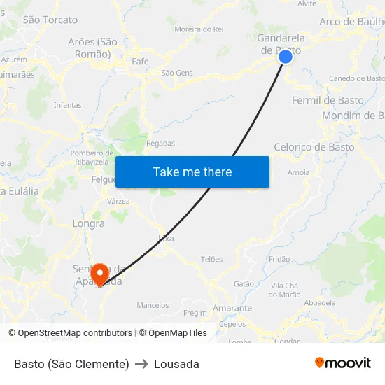 Basto (São Clemente) to Lousada map