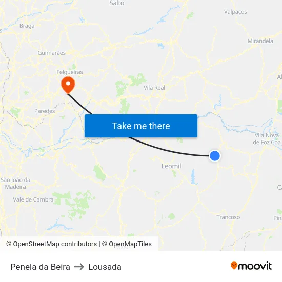 Penela da Beira to Lousada map