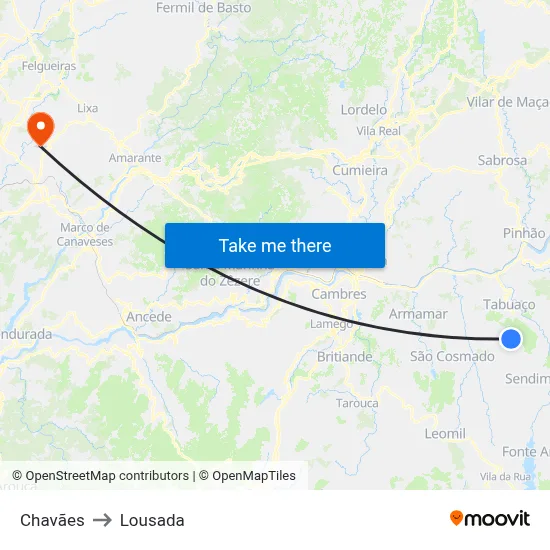 Chavães to Lousada map