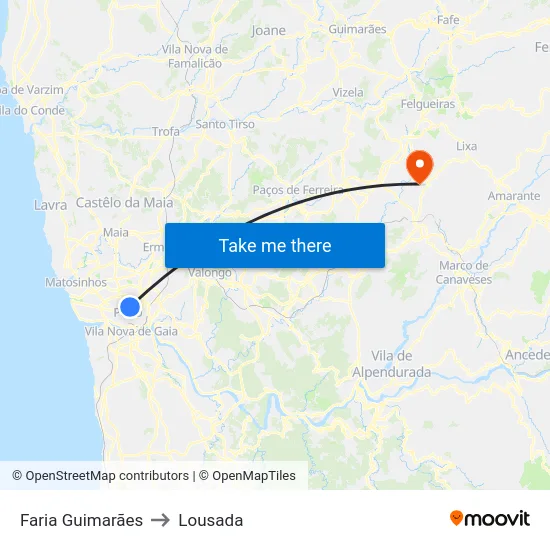 Faria Guimarães to Lousada map