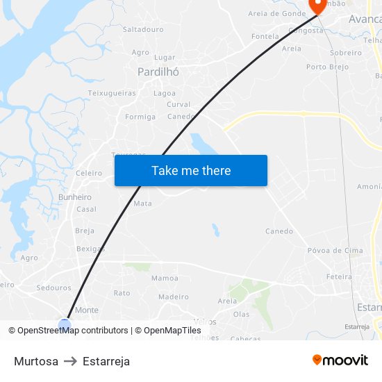 Murtosa to Estarreja map