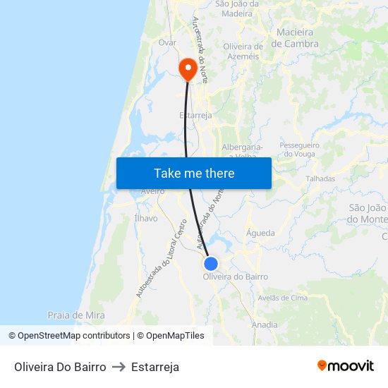 Oliveira Do Bairro to Estarreja map