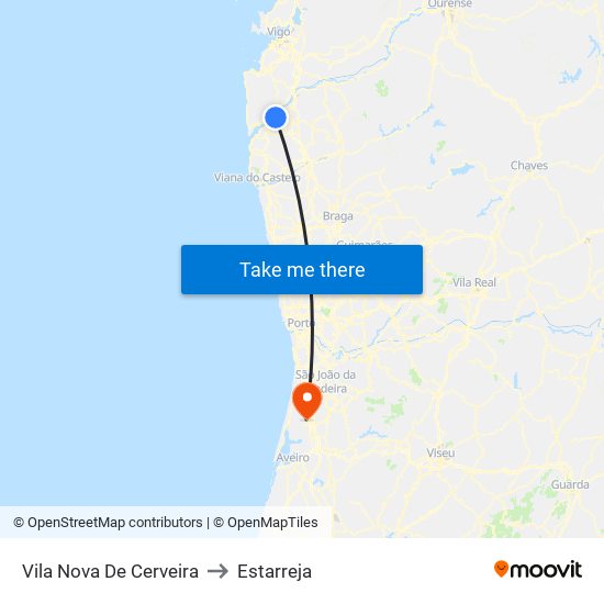 Vila Nova De Cerveira to Estarreja map