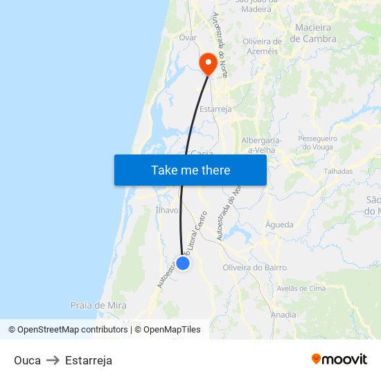 Ouca to Estarreja map