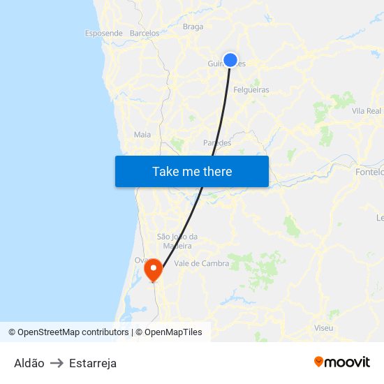 Aldão to Estarreja map