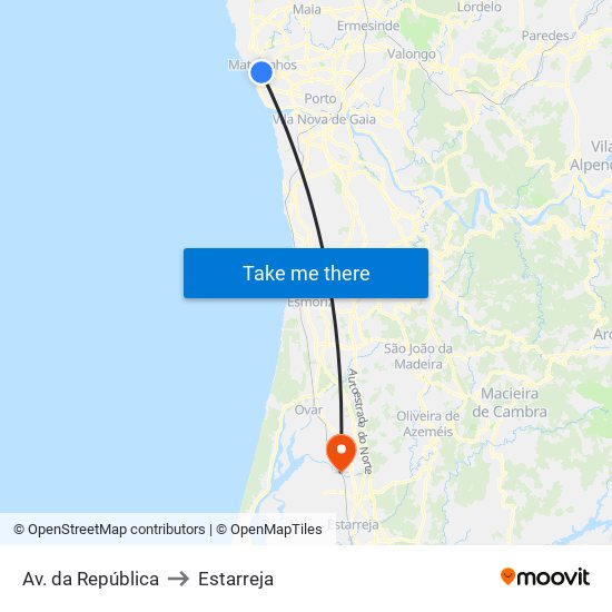Av. da República to Estarreja map