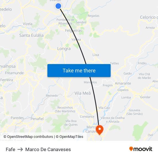 Fafe to Marco De Canaveses map