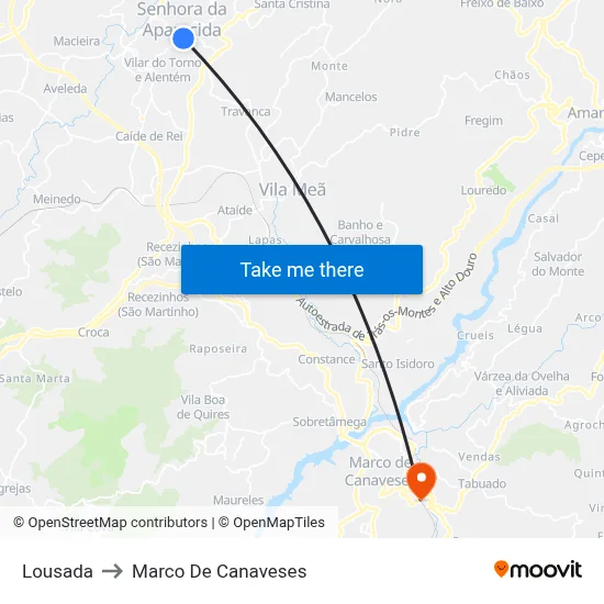 Lousada to Marco De Canaveses map