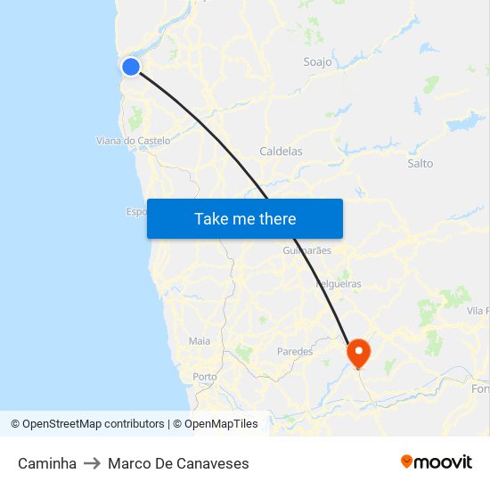 Caminha to Marco De Canaveses map