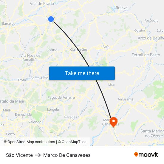 São Vicente to Marco De Canaveses map