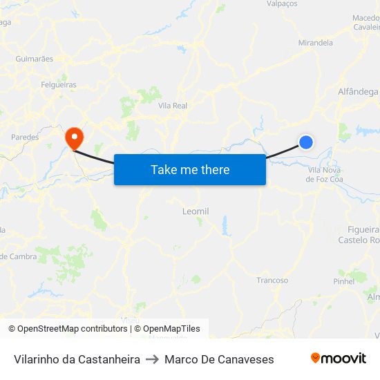 Vilarinho da Castanheira to Marco De Canaveses map
