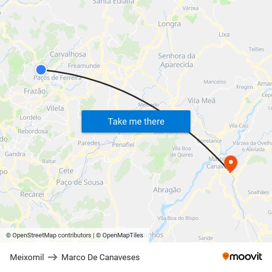 Meixomil to Marco De Canaveses map