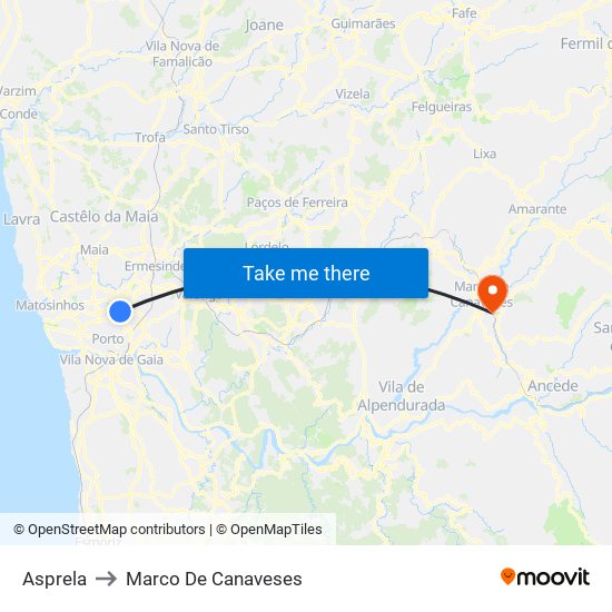 Asprela to Marco De Canaveses map