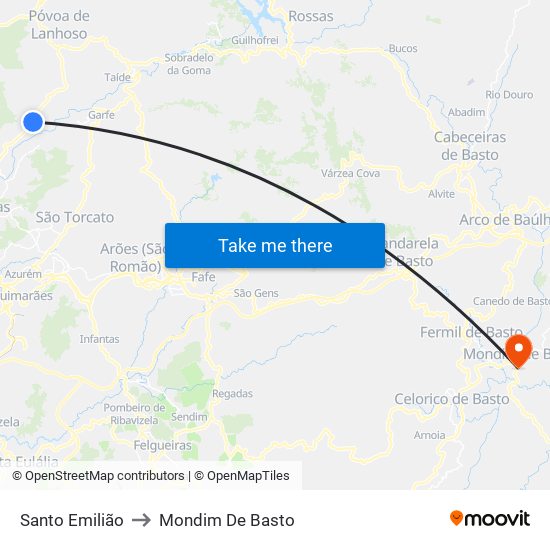Santo Emilião to Mondim De Basto map