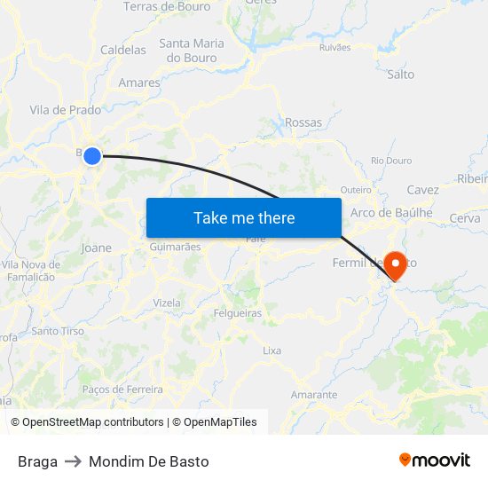 Braga to Mondim De Basto map