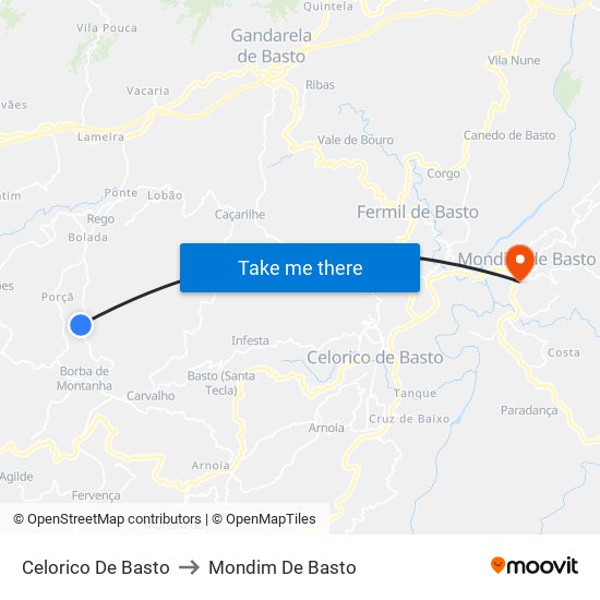 Celorico De Basto to Mondim De Basto map