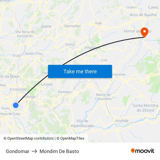 Gondomar to Mondim De Basto map