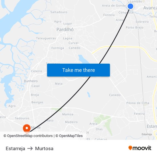 Estarreja to Murtosa map