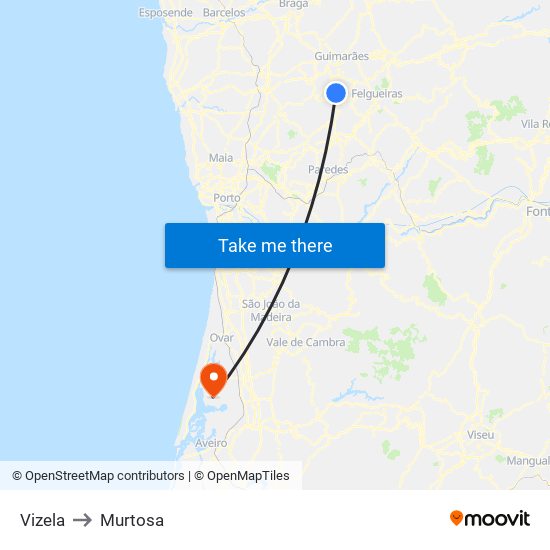 Vizela to Murtosa map