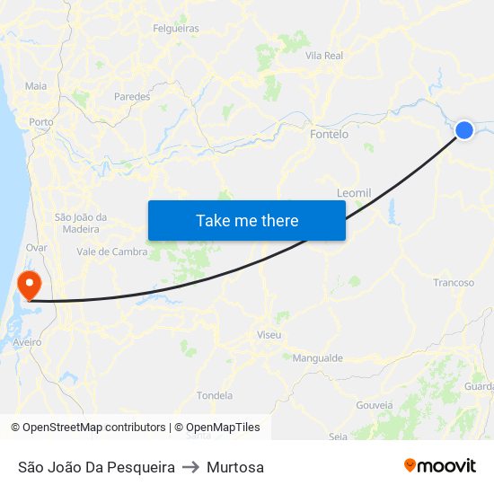 São João Da Pesqueira to Murtosa map