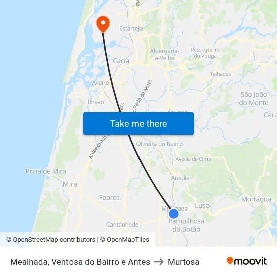 Mealhada, Ventosa do Bairro e Antes to Murtosa map