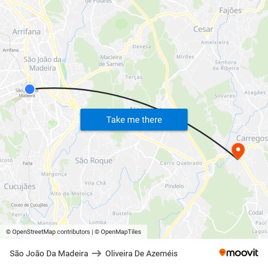 São João Da Madeira to Oliveira De Azeméis map