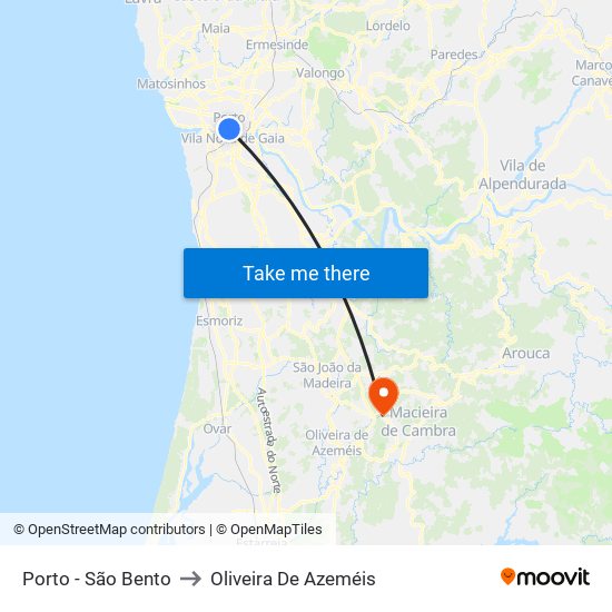 Porto - São Bento to Oliveira De Azeméis map