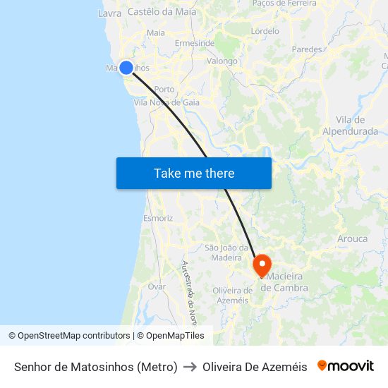 Senhor de Matosinhos (Metro) to Oliveira De Azeméis map