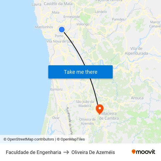 Faculdade de Engenharia to Oliveira De Azeméis map