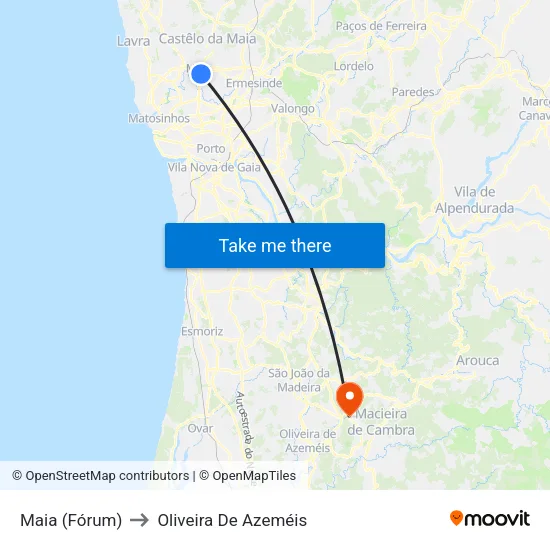 Maia (Fórum) to Oliveira De Azeméis map