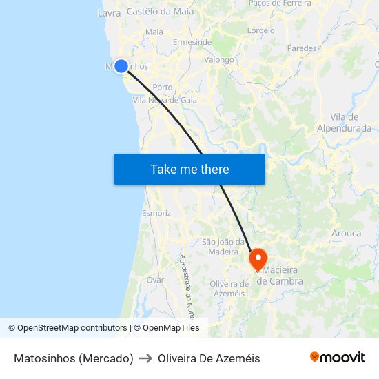 Matosinhos (Mercado) to Oliveira De Azeméis map