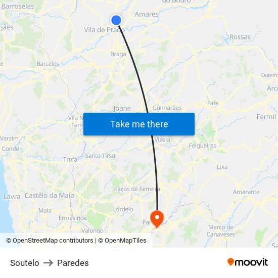 Soutelo to Paredes map