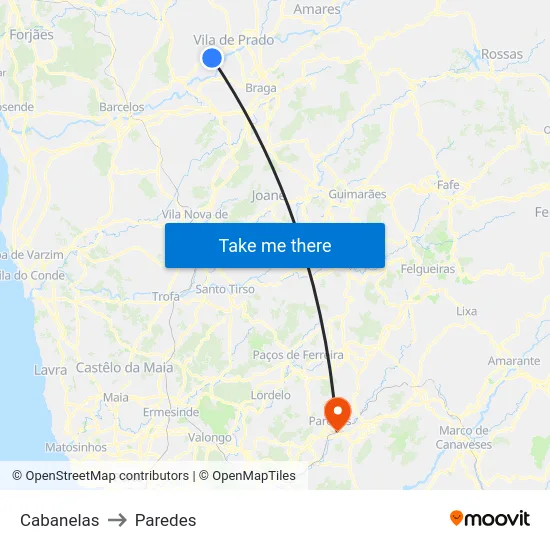 Cabanelas to Paredes map