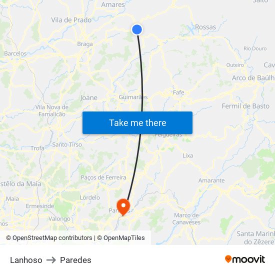 Lanhoso to Paredes map